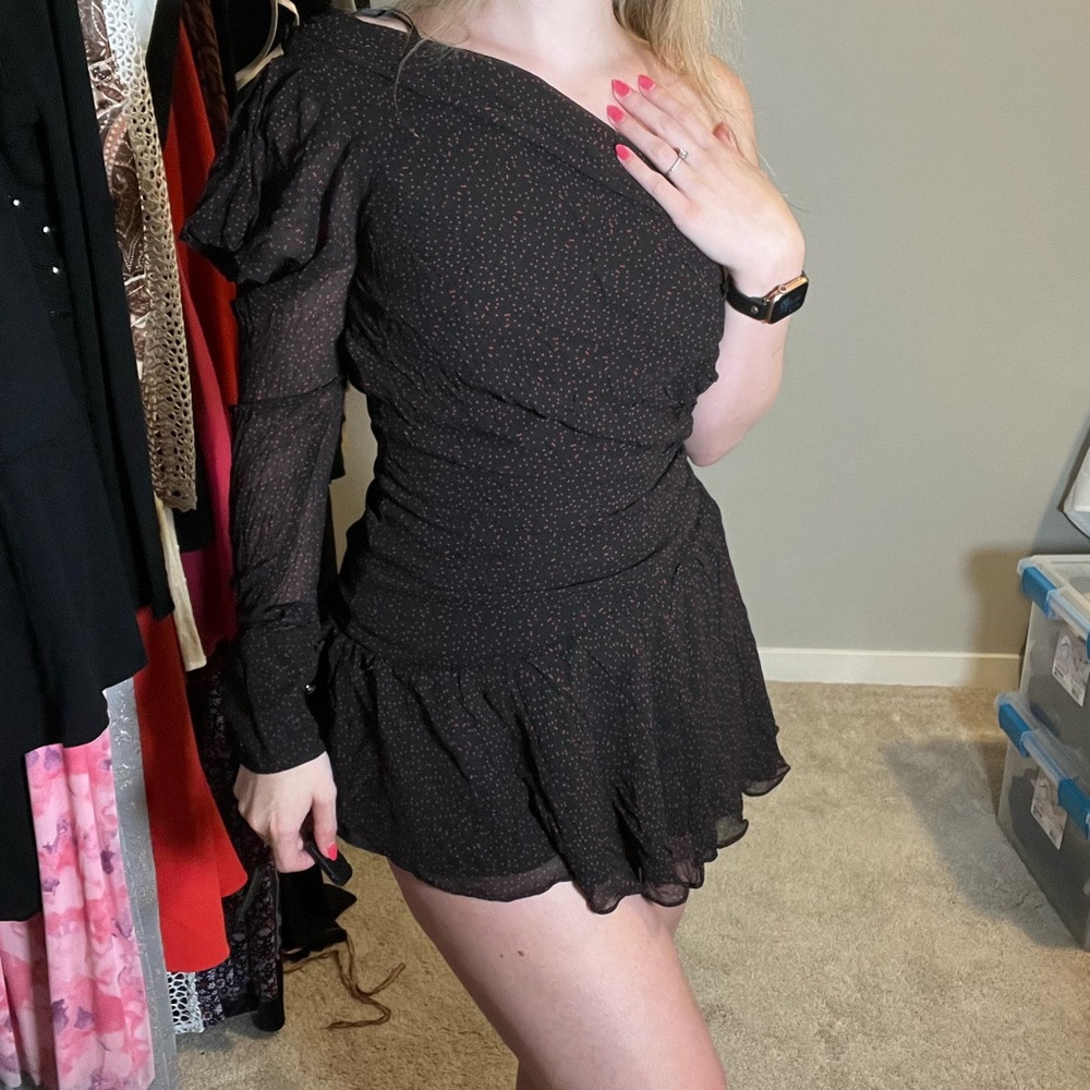 Sexy one shoulder polka dot mini dress